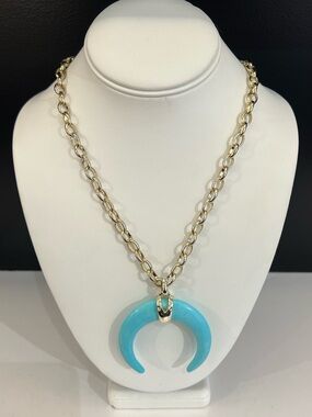 Kendra Scott Rebecca long Gold Chain Necklace with Turquoise Crescent horn